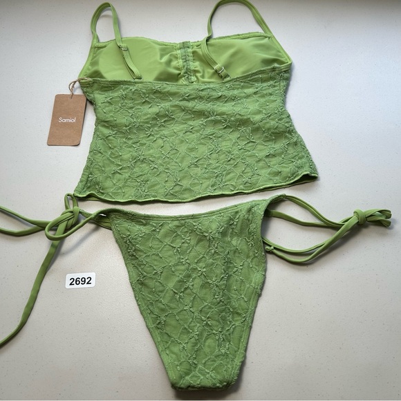 Samiol Tankini Large Green Lace Ruched Swimsuit New - Picture 3 of 10